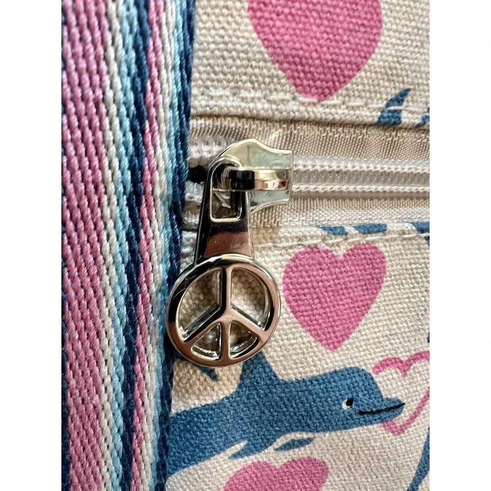 Bungalow 360 Striped Handle Tote Dolphin Heart print Girlcore Ocean Coastal - Picture 3 of 5